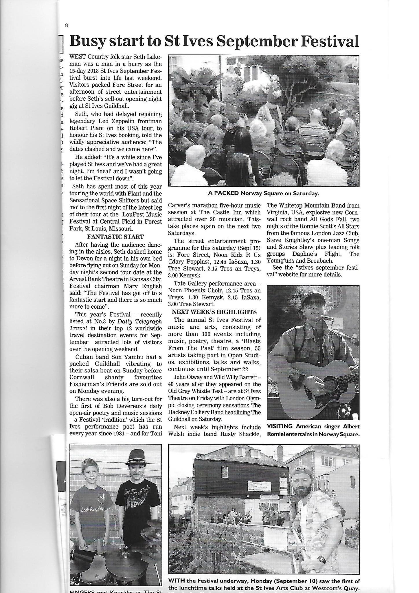 Newspaper clipping from the St. Ives September Festival