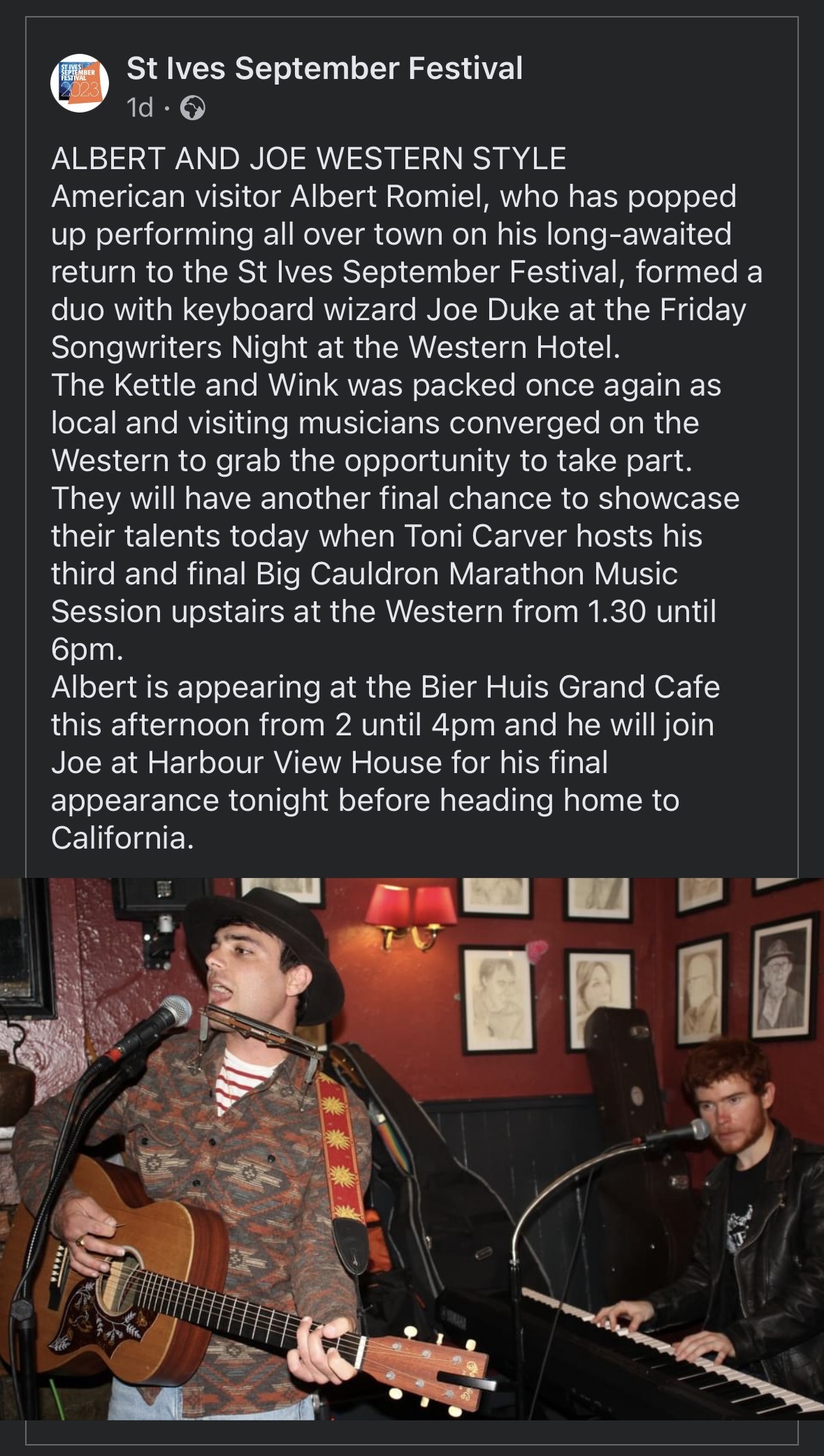 Albert Romiel performing at the St. Ives September Festival with Joe Duke